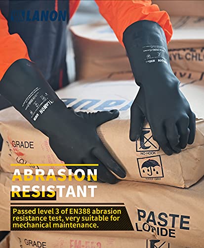 LANON Rubber Chemical Resistant Gloves,Heavy-duty Work,Unlined,Black,Large - size: Large (Pack of 1)