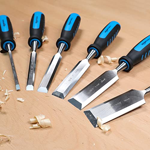 Amazon Basics 8-Piece Wood Chisel Set for Woodworking, with Honing Guide, Sharpening Stone and Storage Case, 1/4" - 1-1/2"