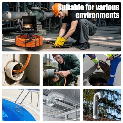 Sewer Camera, 100 ft/30 m, 4.3" Pipe Drain Inspection Camera with DVR Function and 12 Pcs LED Lights, IP68 Waterproof 23 mm Industrial Endoscope, Meter Marker, Included 32GB Card - size: 100 ft/30 m/23 mm With DVR