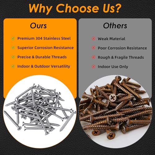 304 Stainless Steel #12 x 2-3/4" Flat Head Self Tapping Wood Screws 20PCS - size: #12 x 2-3/4"（20PCS）