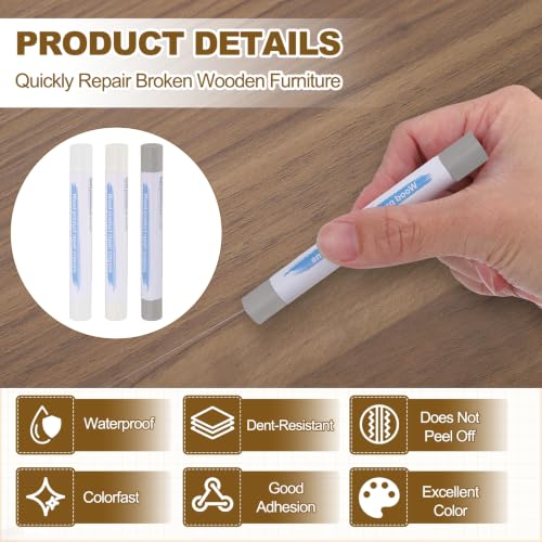 PATIKIL 3Pcs Wood Furniture Repair Markers with Scraper, 3 Colors-4 - color: White/Warm White/Light Luxury Gray