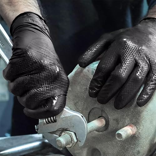 TitanFlex Heavy Duty Black Industrial Nitrile Gloves with Raised Diamond Texture, Latex Free 8mil - size: Medium