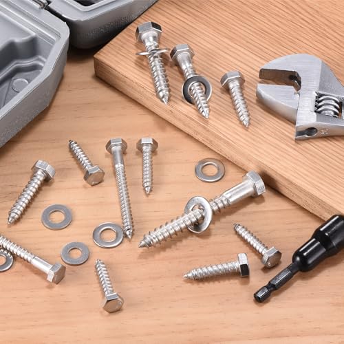 10 Pcs Hex Head Lag Screws 3/8" x1-1/2 Silver - color: Silver, size: 3/8"x1-1/2"