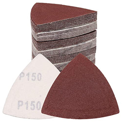 120 Pcs Triangle Sanding Pads, 150 Grits Detail Sander Sandpaper Hook and Loop Sanding Sheet,3-1/8"(80mm) Triangular Sandpaper for 3-1/8" Oscillating Multi Tool, No Holes - size: 150 Grit, style: No Hole