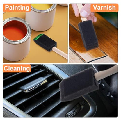 ANCIRS 10 Pcs Foam Paint Brushes, Black Sponge Brushes, Wood Handle Foam Brushes for Painting Varnishes, Staining, DIY, Art Craft Projects (1")