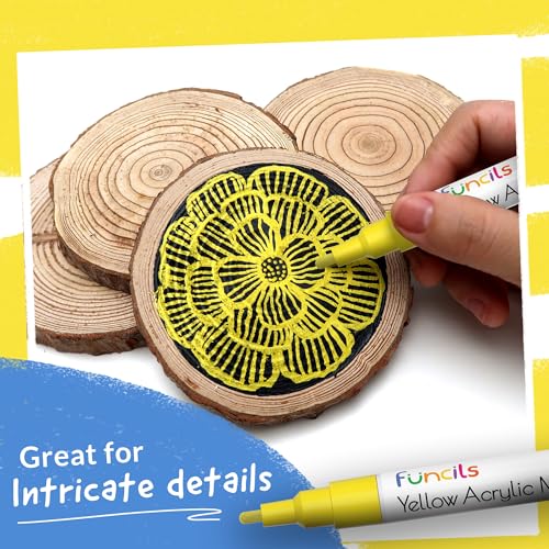 5 Yellow Paint Markers - Acrylic Paint Pen for Canvas, Wood, Metal - color: Yellow