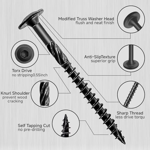 50Pcs Lag Screws #14 x4 Structural Wood Screw Heavy Duty Construction Screw Star Drive Rust Resistant Washer Head Black Coated for Exterior Wood/Lag/Timber Screws with T30 Star Bit - size: 4 Inch