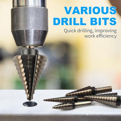 Rocaris 5 Pack Step Drill Bit & 5 Pack Countersink Drill Bit Set with Case