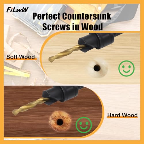 Countersink Drill Bit Set, 12 PCS Adjustable Counter Sink Drill Bit, #4, #6, #8, #10, #12, Magnetic Extension bit Holder for Wood