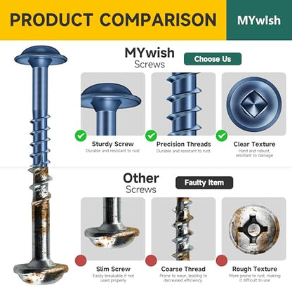 Mywish 600Pcs Pocket Hole Screws 2 Inch, Wood Screws #8 x 2 Washer Head Square Drive Self Tapping Pocket Screws, Blue Coated, with 150MM Pocket Hole Drill Bit - color: Blue-Coated, size: #8 x 2"