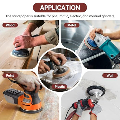 110 PCS 6 Inch 6-Hole Sanding Discs, Round Hook and Loop Sandpaper