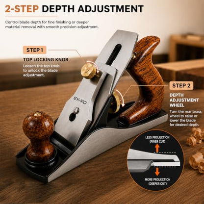 EX-XO No.4 Bench Hand Plane, 9-Inch Wood Planer with 2-Inch Cutter
