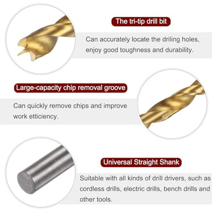 HARFINGTON 3pcs Brad Point Drill Bit 7mm/9/32 Dia Straight Round Shank - size: 7mm