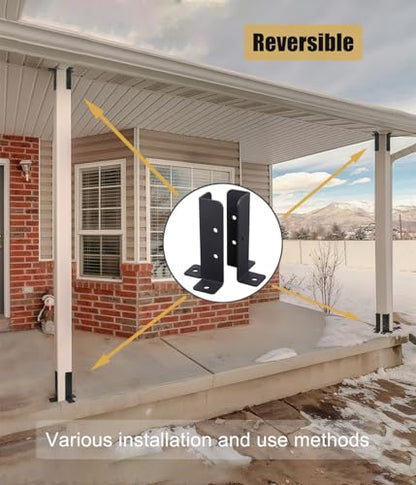 8Pcs Adjustable Deck Post Anchor Base Brackets Kit - Heavy Duty Reversible for 1.5x1.5, 2x2, 2x4 & 4x4 Wood Posts - Fence Pergola Railing Mailbox Support - Half Column Black Design