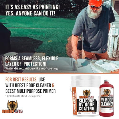 BEEST RV Roof Coating Silicone White, 5 Gal Covers up to 167 sq ft (2 Coat)| Liquid Rubber RV Roof Sealant for Trailer, Camper & Metal Building - Elastomeric Repair Coating, EPDM, TPO Sealer, sealant - style: 5G - Coating