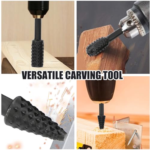 Rongon Rotary Drill Bits Set Wood Carving File Rasp Drill Bits（Black-5pcs) - color: Black-5pcs