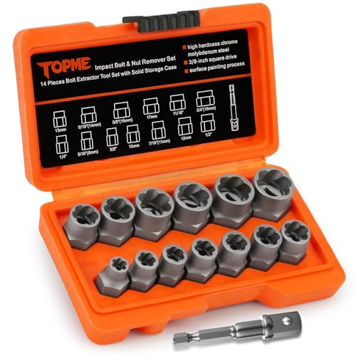 Bolt Extractor Kit,14 Piece Impact-Grade CR-MO Steel Nut Remover Set