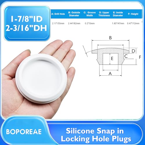 4 Pcs 55 mm Silicone Rubber Plugs for 55 mm (2-3/16") Round Holes - color: White, size: DH:2-3/16"(55mm)