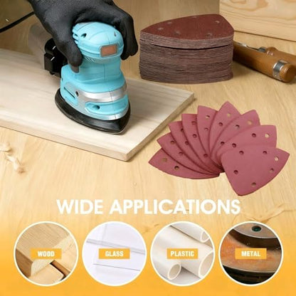 100 PCS Mouse Detail Sander Sandpaper 6 Holes, 60 Grit Hook and Loop Detail Sandpaper Aluminum 0xide Mouse Sanding Pads Triangular Sanding Sheets for Detail Mouse Sander - size: 6 Holes-60 Grit