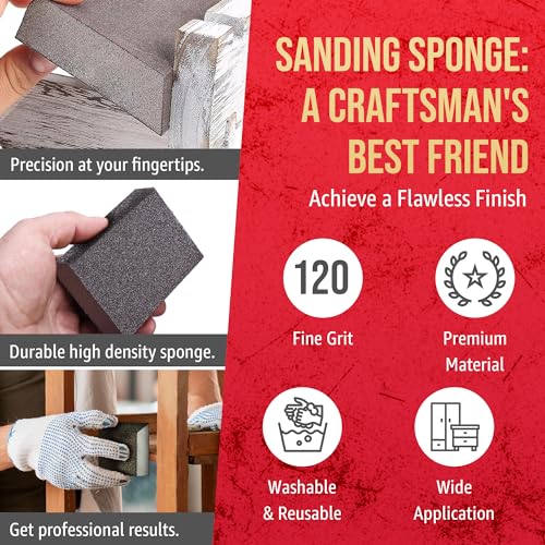 Sanding Sponge Blocks, Single Angle, 5" x 3" x 1", 120 Grit, Fine, 24 Pack - size: Single Angle, style: Fine Grit