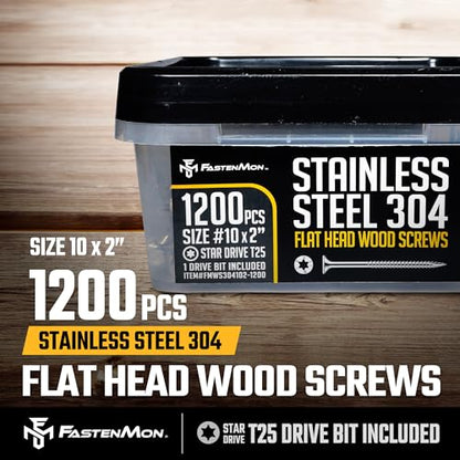 304 Stainless Steel Deck Screws, #10 x 2, 1200 PCS - size: #10 x 2", style: 1200 PCS