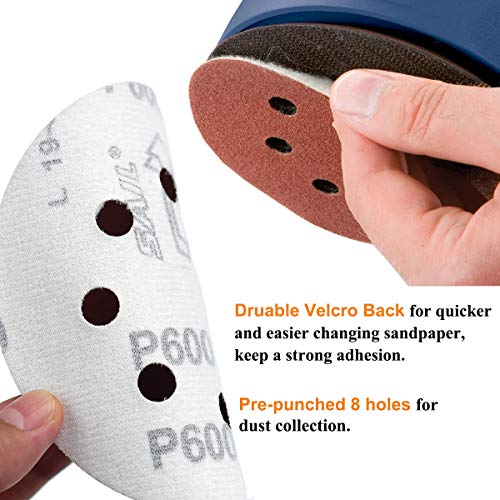 5-Inch 8-Hole Hook & Loop Sanding Discs 600-2000 Mixed Grit, 60-Pack