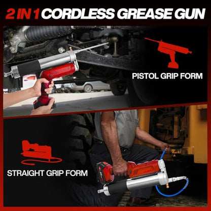 Electric Grease Gun 12,000 PSI 5.3 oz/min, 2-in-1 Cordless Battery Powered Grease Gun Kit with with 2 * 2.0AH Batteries, Bright LED Light, 3 Couplers, Compatible Standard Cartridge