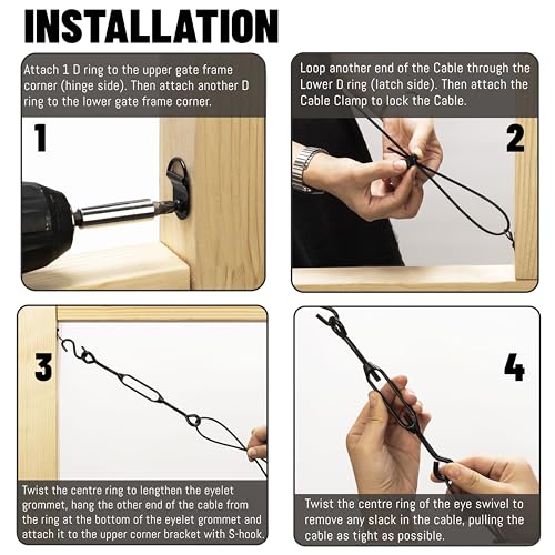 Anti Sag Gate Support Cable Frame Kit for Wooden Fence, Black, 1 Pack - color: Black