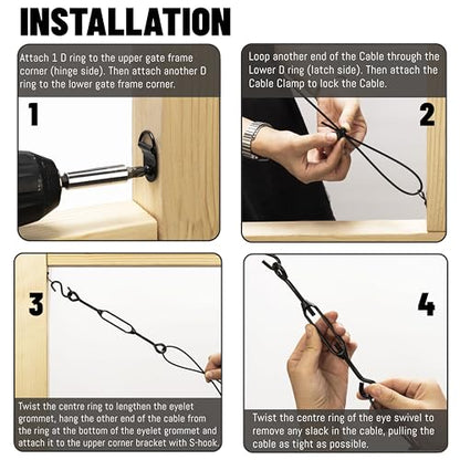 Anti Sag Gate Support Cable Frame Kit for Wooden Fence, Black, 1 Pack - color: Black