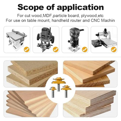 FivePears 45 Degree Lock Miter Router Bit 1/2 Inch Shank,Timberlock 45 Lock Miter Router Bit 3PCS Set,for 31/64",3/4",1",Cutting Height,Timber Lock Router Bit Easy to Create Lock Miter Joint - size: 1/2"shank
