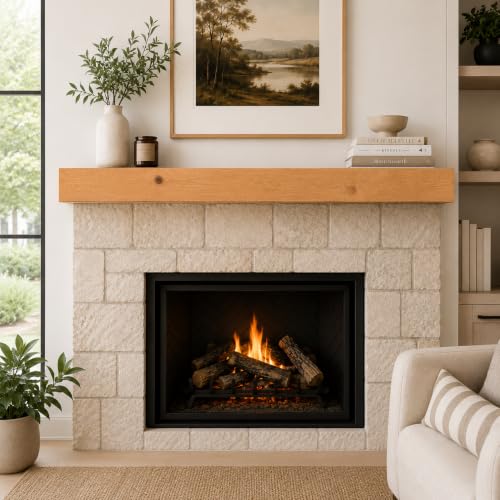 Fireplace Mantel, Rustic, Shelf, Floating Mantle, Real Wood, Beam, URBANDI (Brown, 60Lx6Hx8D) - color: Brown, size: 60Lx6Hx8D