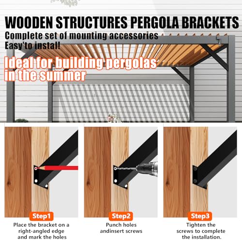45 Degree Angle Support Pergola Bracket Kits,Heavy Duty Connectors for Indoor & Outdoor Wooden Structures,Metal DIY Brackets for Gazebos,Patios,Porchs,Tree Houses,Log Cabins - 4Pack