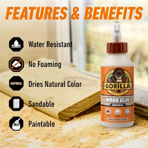 Gorilla Wood Glue, Fast Clamp, Water Resistant PVA, 8 oz - size: 8 Ounce