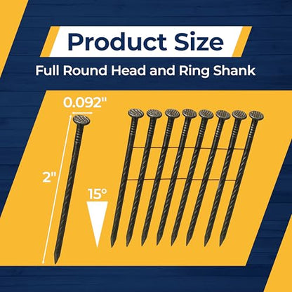 2" 15 Degree Wire Coil Siding Nails 3600 Count, Full Round Head Steel Nails - size: 3600
