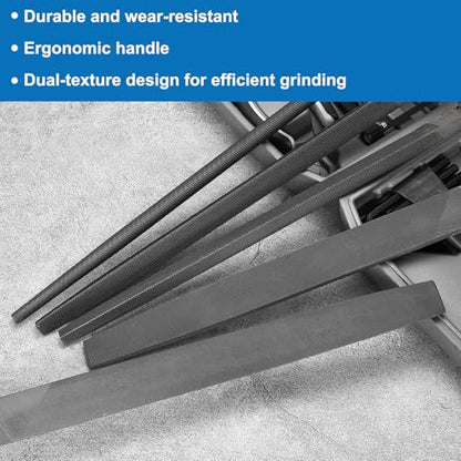 HARFINGTON 5pcs Metal File Set 8" Coarse Teeth High Carbon Steel Hand Files with Wooden Handle Square/Flat/Triangle/Half-Round/Round for Metal Wood Stone Grinding Polishing Engraving - size: 1, style: Coarse Teeth