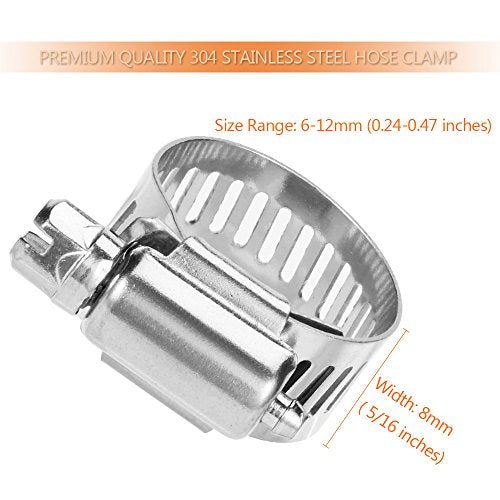 Hose Clamp, 20 Pack Stainless Steel Adjustable 6-12mm Size Range Worm Gear Fuel Line Clamp for Plumbing, Automotive And Mechanical Application - size: 6-12mm
