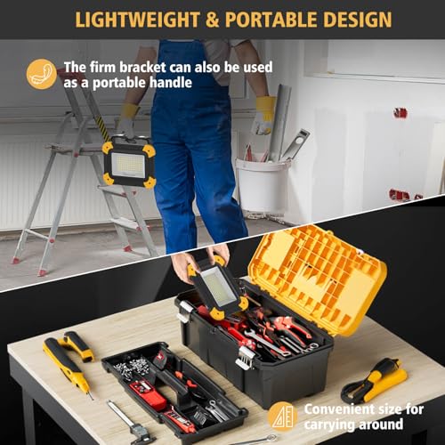 AUMIO 2-Pack Magnetic LED Work Lights, USB Rechargeable 40W with 5 Modes - color: Black + Yellow (2 Pack)