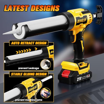 Electric Caulking Gun, Cordless Caulking Gun with 2x 2000mAh Batteries, 13Pcs Silicone Caulking Tools, 6 Adjustable Speeds, LED Light, Battery Powered Caulking Gun for Filling, Sealing