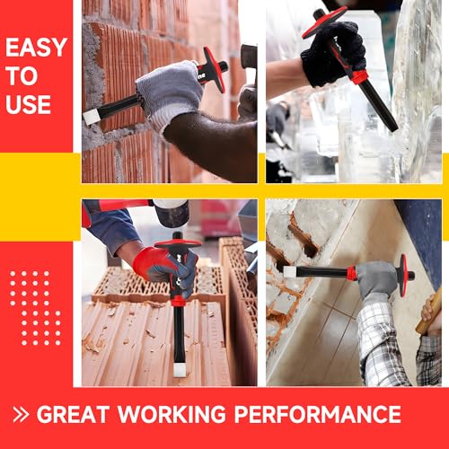 Masonry Chisel Set - 2-Piece Heavy Duty Pointed & Flat Rock Chisels, Concrete Stone Chisel with Hand Protection for Brick Breaking Carving Splitting Cutting Mason Tools - size: 2pc