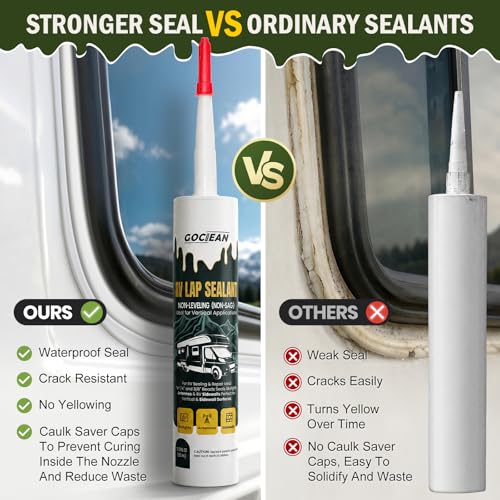Non-Leveling RV Roof Sealant, Lap Sealant for RV Roofs, Windows, Skylight, Non-Sag RV Roof Sealant, Waterproof White RV Sealant, RV Caulking Sealant for Vertical Surface Leak Repair - color: White