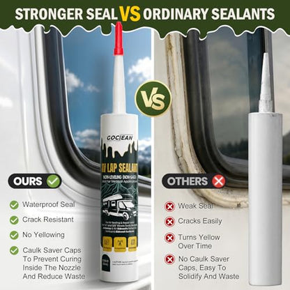 Non-Leveling RV Roof Sealant, Lap Sealant for RV Roofs, Windows, Skylight, Non-Sag RV Roof Sealant, Waterproof White RV Sealant, RV Caulking Sealant for Vertical Surface Leak Repair - color: White