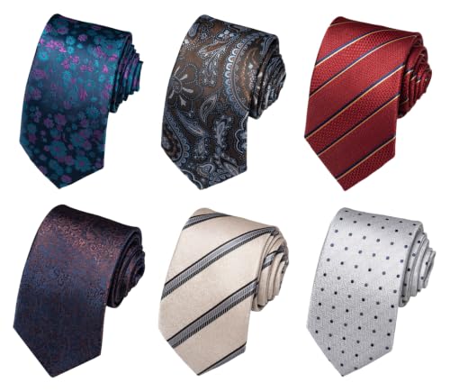 joy alice Tie For Men 6 PCS Necktie Woven Jacquard Neck Ties Set Neck Ties - color: Flower Brown Burgundy Striped Beige