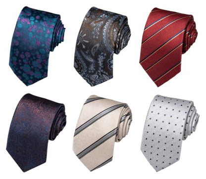 joy alice Tie For Men 6 PCS Necktie Woven Jacquard Neck Ties Set Neck Ties - color: Flower Brown Burgundy Striped Beige