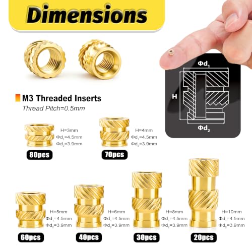 KADRICK 300PCS M3 Heat Set Inserts Kit,M3*(3mm-10mm)*4.5mm with Insert Tip - size: M3 Kit H3-10mm 300Pcs + Tool