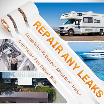 WELLUCK RV Roof Sealant Tape Camper Roofing Repair Tape, 6 Inch X 50 Foot Natural White RV Tape for Roof Repair Camper Trailer Boat Sealing Leak Repair, UV & Waterproof - style: 6 Inch X 50 Foot White