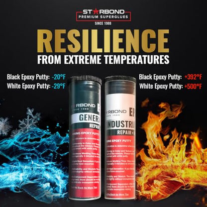 STARBOND Epoxy Putty Stick Bundle High-Temperature Resistance (White), General Purpose (Black), Best for Woodworking, Home, Plumbing, and Industrial Repairs, 2 oz - color: White and Black