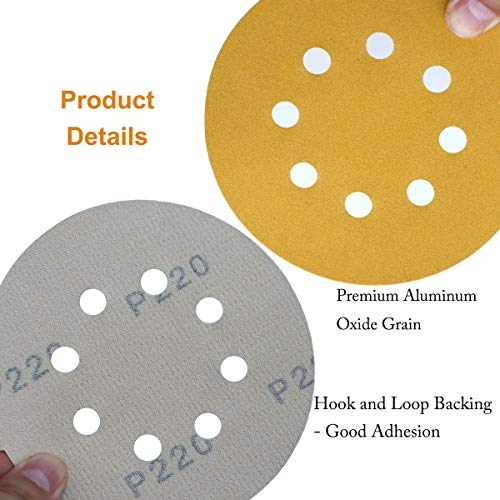 5-Inch 8-Hole Hook and Loop Sanding Discs 220-Grit, 100-Pack