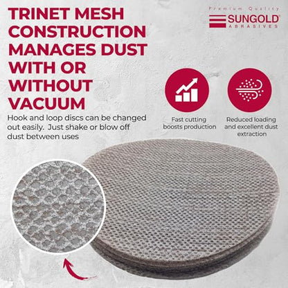 Sungold Abrasives 9" Mesh Sanding Discs, 240 Grit, Hook & Loop, 10-Pack - size: 240 Grit