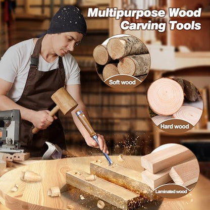 10Pcs CR-V60 Steel Wood Chisel Set with Sharpening Kit & Wooden Storage Box