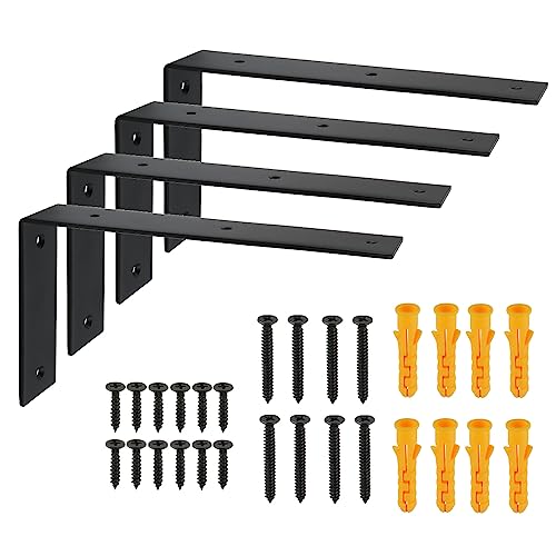 Alise 4Pcs Black Heavy-Duty L-Shaped Floating Shelf Wall Brackets - color: Black, size: (4P) 9x5x1.8 inch